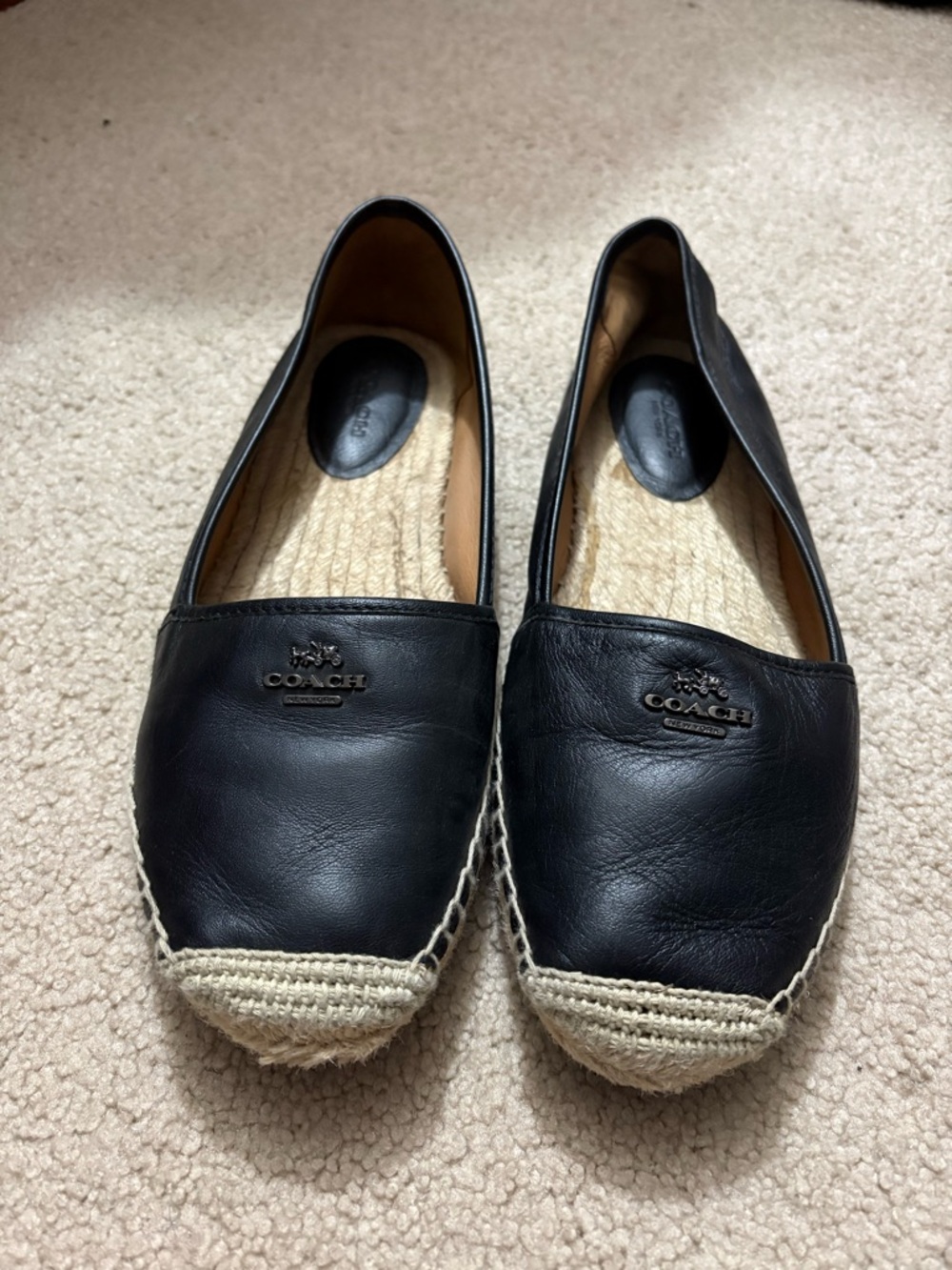 COACH Black Leather Espadrille Flats